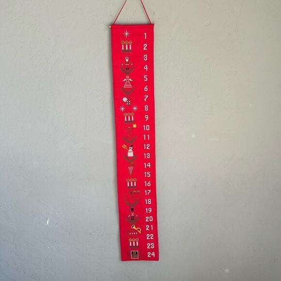 Red Christmas Countdown‎ homemade cross stitched embroidered Holiday Decoration - Picture 1 of 7